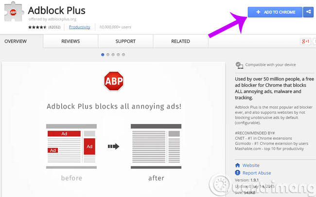 Tiện ích AdBlock trên cửa hàng Chrome