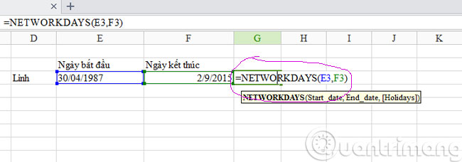 Hàm tính số ngày làm việc Networsday Hàm tính số ngày làm việc Networsday