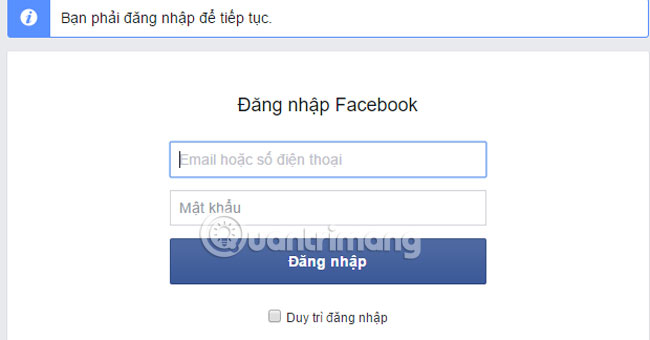 Đăng nhập tài khoản Facebook cần xóa