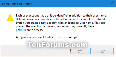 click chọn Yes để đồng ý xóa tài khoản user