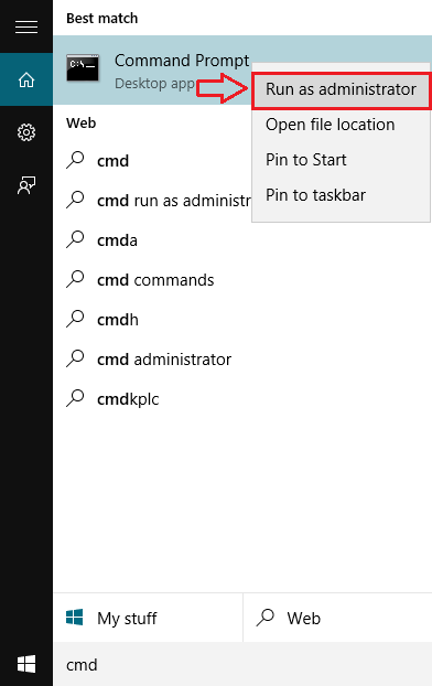 kích chuột phải vào Command Prompt rồi click chọn Run as administrator