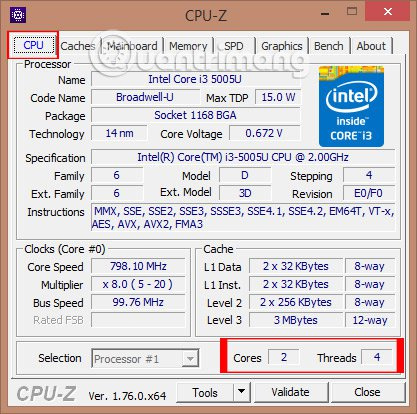 Kiểm tra cấu hình laptop bằng CUP-Z