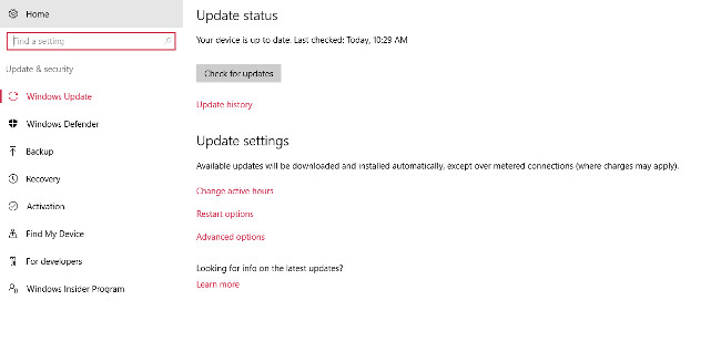 Trên cửa sổ Update& Security bạn sẽ nhìn thấy các tùy chọn Advanced