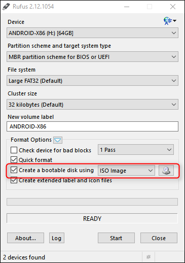 Đánh tích chọn Create a bootable disk using Đánh tích chọn Create a bootable disk using