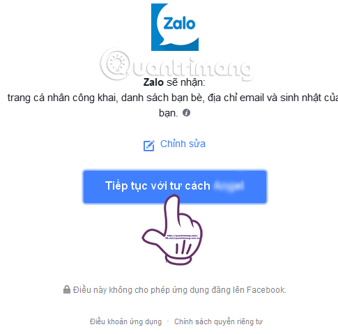 Tiếp tục truy cập Facebook từ Zalo