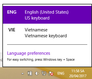 Thay đổi ngôn ngữ bàn phím trên Windows 10
