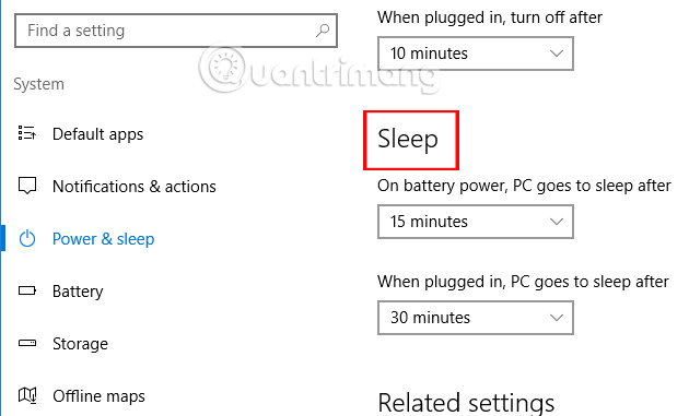 Thiết lập chế độ Sleep Windows 10