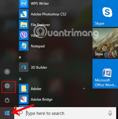 Nhấn chọn biểu tượng Settings