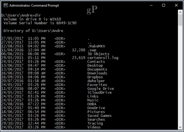 Lệnh dir xem nội dung thư mục
