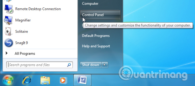 Mở Conltrol Panel Windows 7