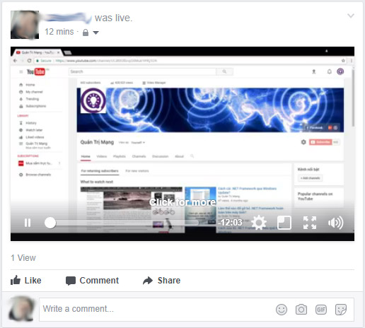 Trang cá nhân trên Facebook khi live stream xong