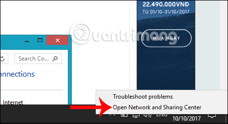 Nháº¥n chá»n Open Network and Sharing Center