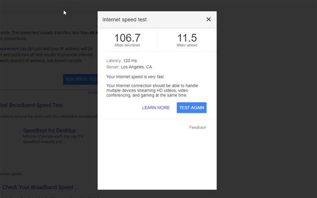 Bài kiểm tra tốc độ mạng của Google