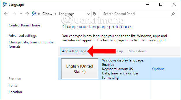Thêm ngôn ngữ bàn phím 