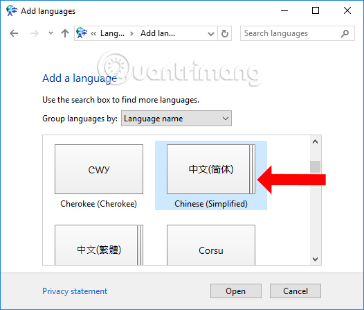 Chọn bàn phím tiếng Trung 