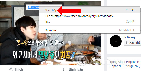 Sao chép URL video Facebook