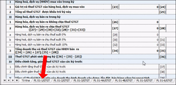 Tab phụ lục kê khai