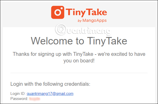 Nhận mật khẩu TinyTake