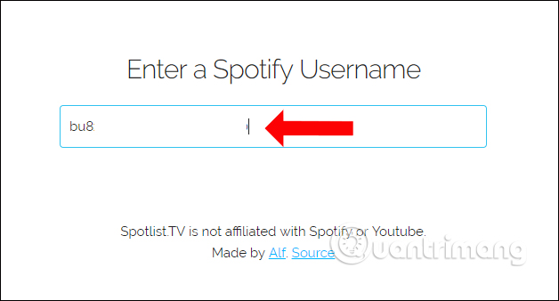 Nhập tên người dùng Spotify