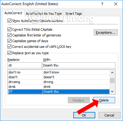 Xóa từ viết tắt