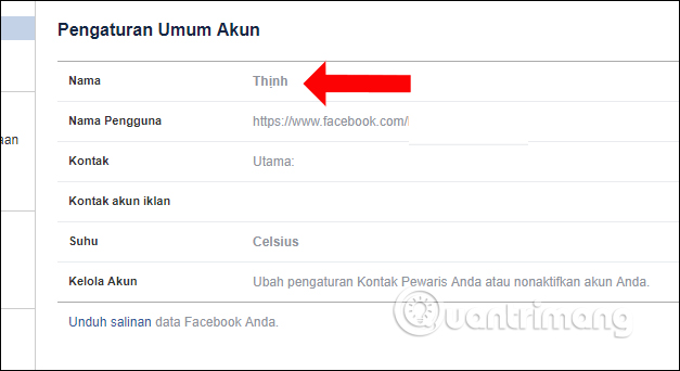 Hiển thị tên Facebook 1 chữ