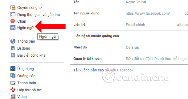 Thay đổi ngôn ngữ Facebook