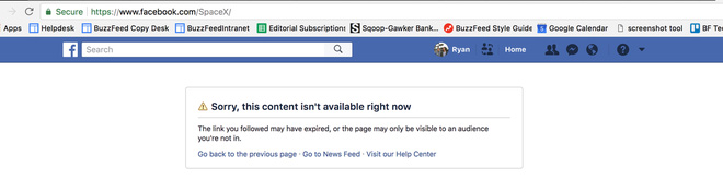 Page Facebook SpaceX đã bị xóa bỏ 