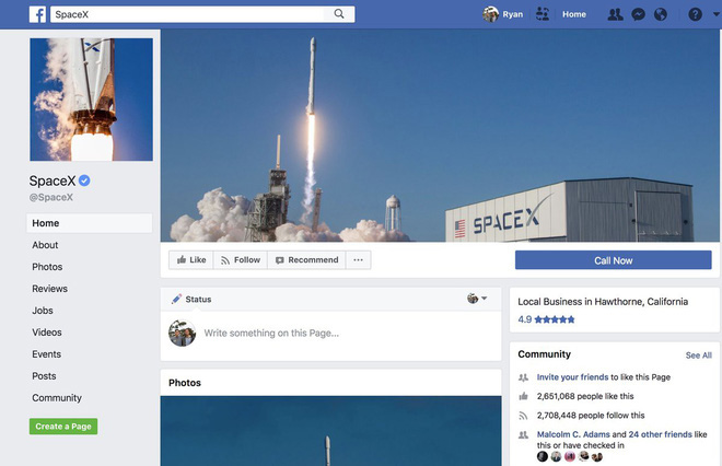 Page Facebook SpaceX