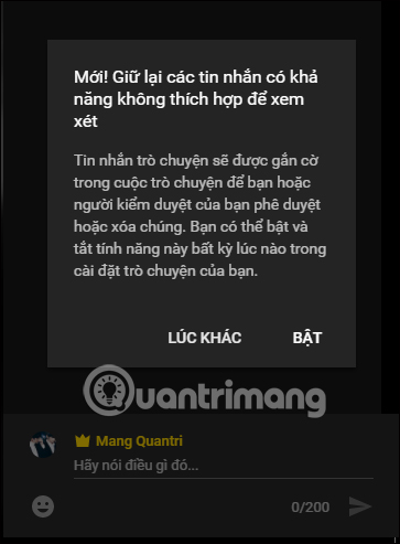 Bật chat phát trực tiếp