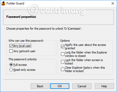 Tùy chỉnh thông tin mật khẩu 