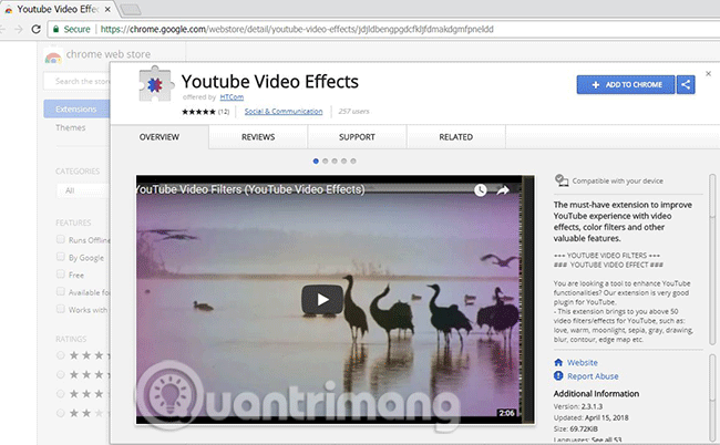 Cài đặt tiện ích Youtube Video Effects cho chrome