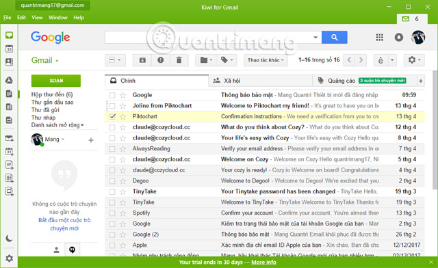 Giao diện Kiwi for Gmail