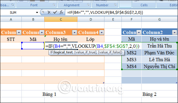 Cách tự động hiện tên khi nhập mã trong Excel - Ảnh minh hoạ 2