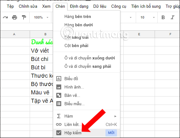 Cách chèn checkbox trên Google Sheets - Ảnh minh hoạ 2