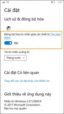 Đồng bộ hóa tin nhắn