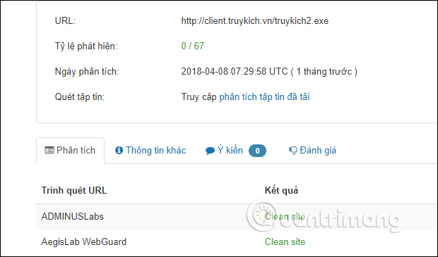 Kết quả check virus