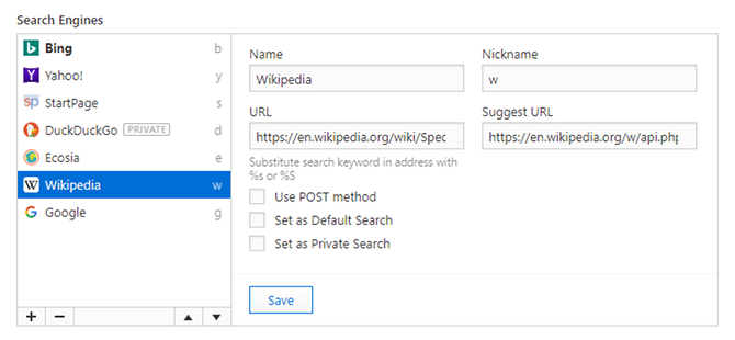 Tìm kiếm nhanh với nickname của các công cụ tìm kiếm