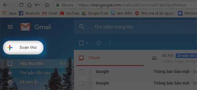 Mở Gmail và vào mục soạn thư 