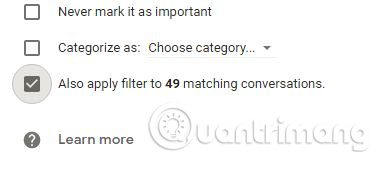 Click vào checkbox để Gmail thêm vào mục phù hợp 