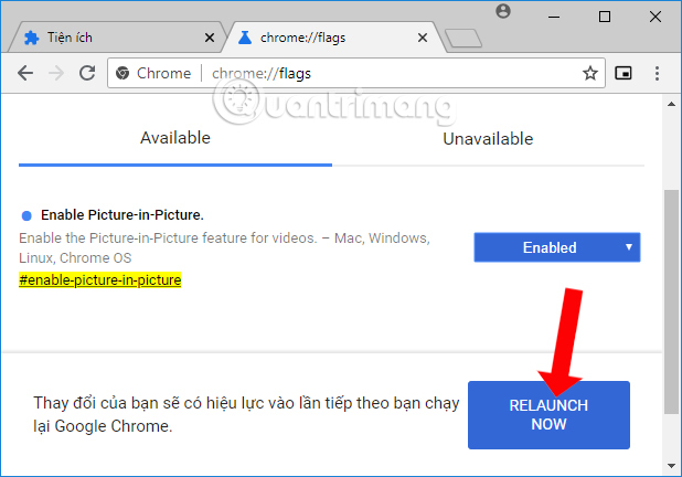 Khởi động lại Chrome 