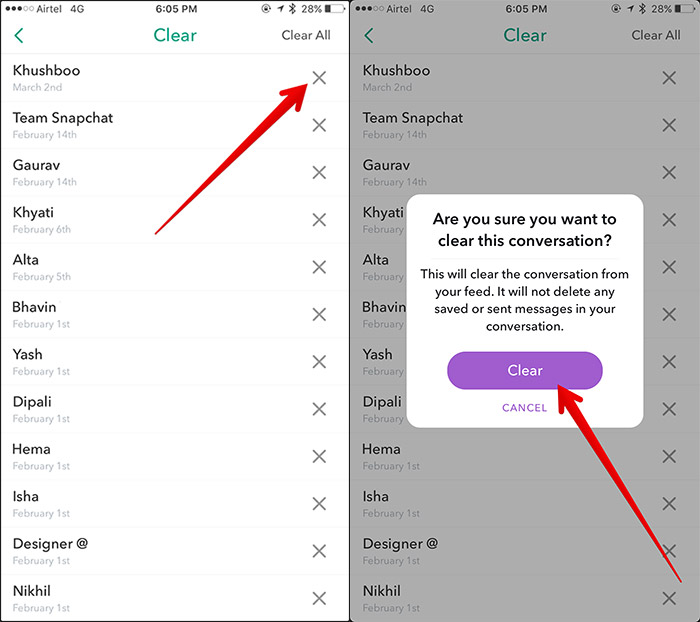 Chọn cuộc hội thoại Snapchat cần xóa