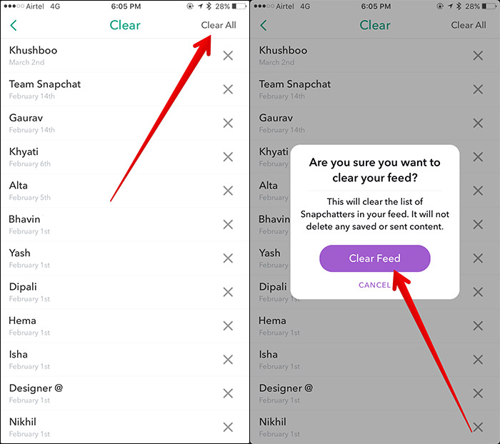 Xóa toàn bộ lịch sử chat Snapchat