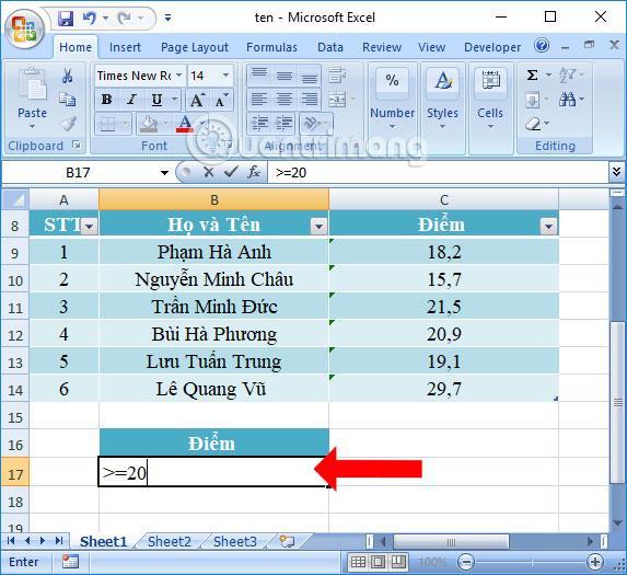 Cách sử dụng Advanced Filter lọc dữ liệu trên Excel - Ảnh minh hoạ 3