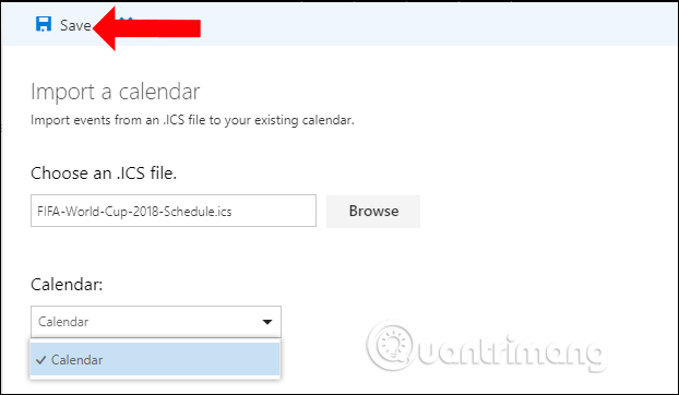 Lưu lịch trên Microsoft Calendar