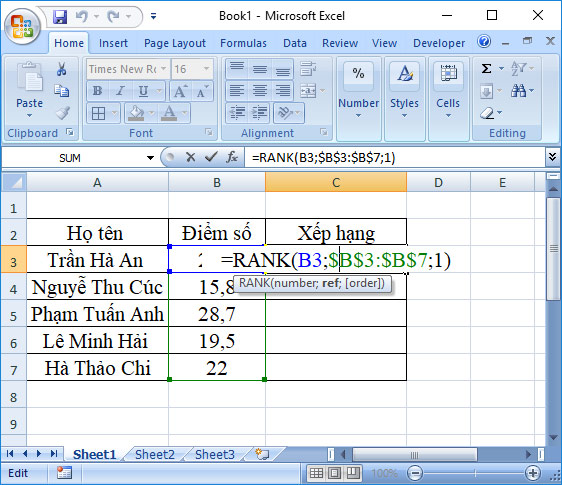 Cách xếp hạng trên Excel bằng hàm RANK - Ảnh minh hoạ 4