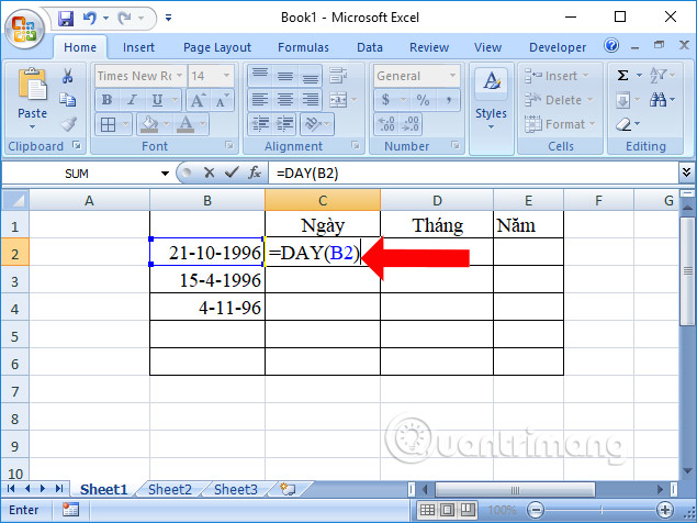 Cách tách cột ngày, tháng, năm làm 3 cột khác nhau trên Excel