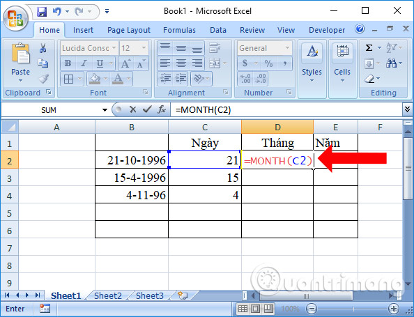 Cách tách cột ngày, tháng, năm làm 3 cột khác nhau trên Excel - Ảnh minh hoạ 3