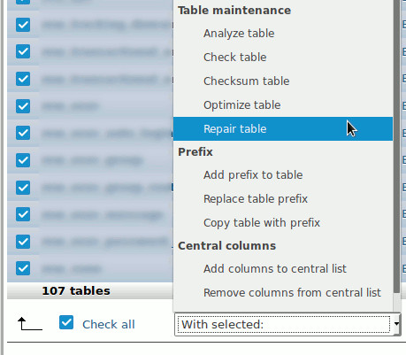 Chọn Repair Tables