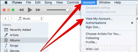 Chọn View My Account trên Mac