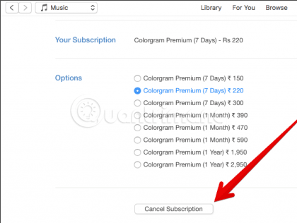 Chọn Cancel Subscription